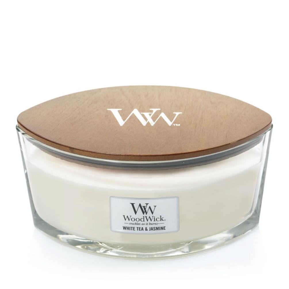 WoodWick White Tea & Jasmine HearthWick Ellipse Jar Candle Extra Image 1